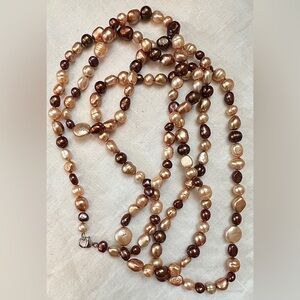 Genuine 53" Multi-Tone Freshwater Pearl Rope Necklace .925 Silver